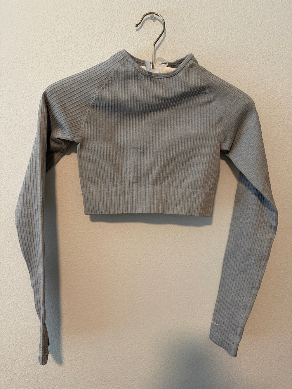 Boohoo Grey Ribbed Long Sleeve Cropped Top